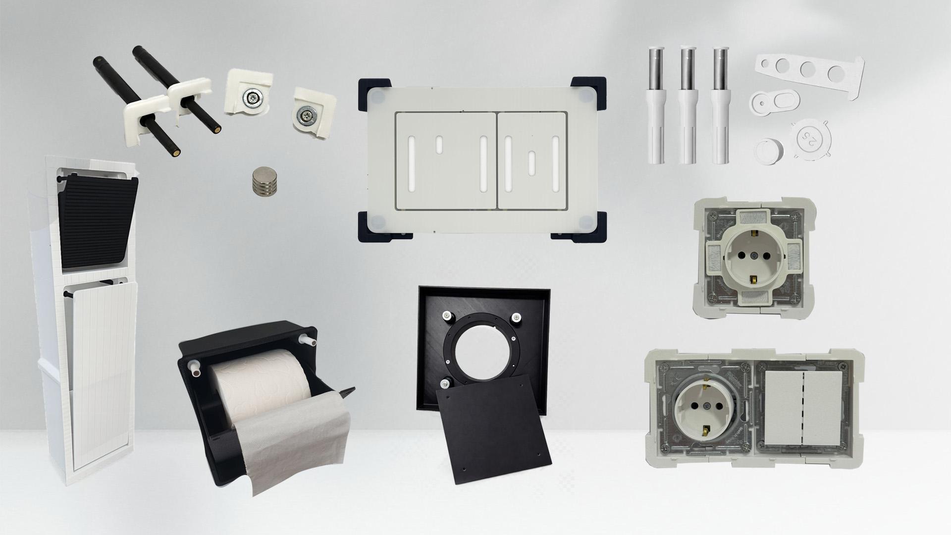 MuraFlush hidden wall socket mounted flush in a bright minimalist wall