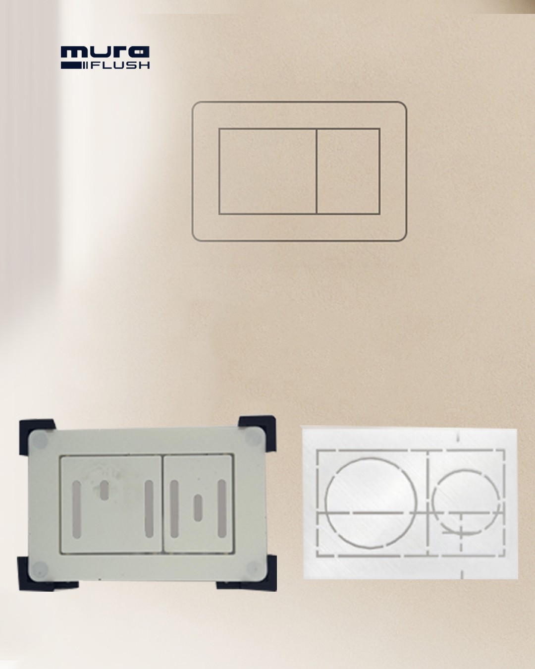 Hidden flush button integrated into bathroom wall